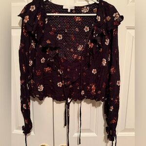Honey Belle Dark Floral Ruffle Blouse